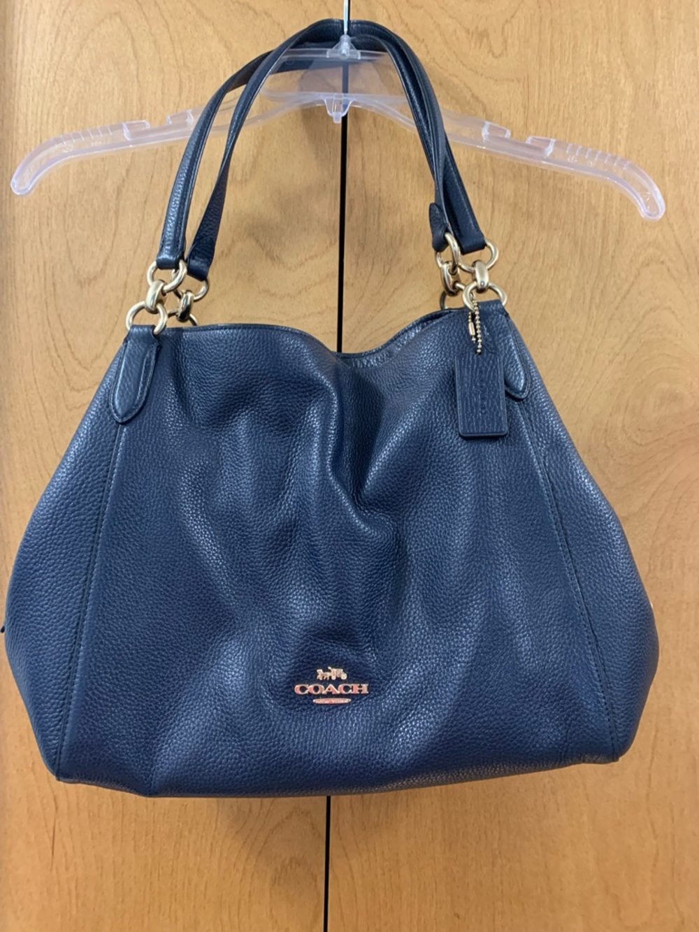 Coach Navy Pebbled Leather Shoulder Bag with Gold Hardware